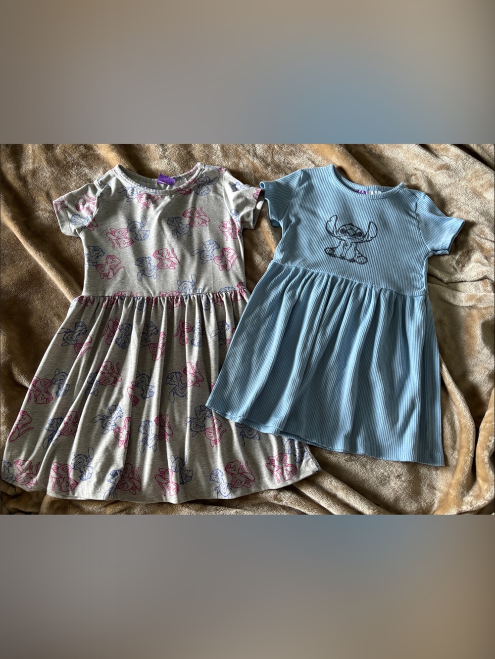 Disney Girls' Casual Dress Set - Blue & Light Gray with Pink Print